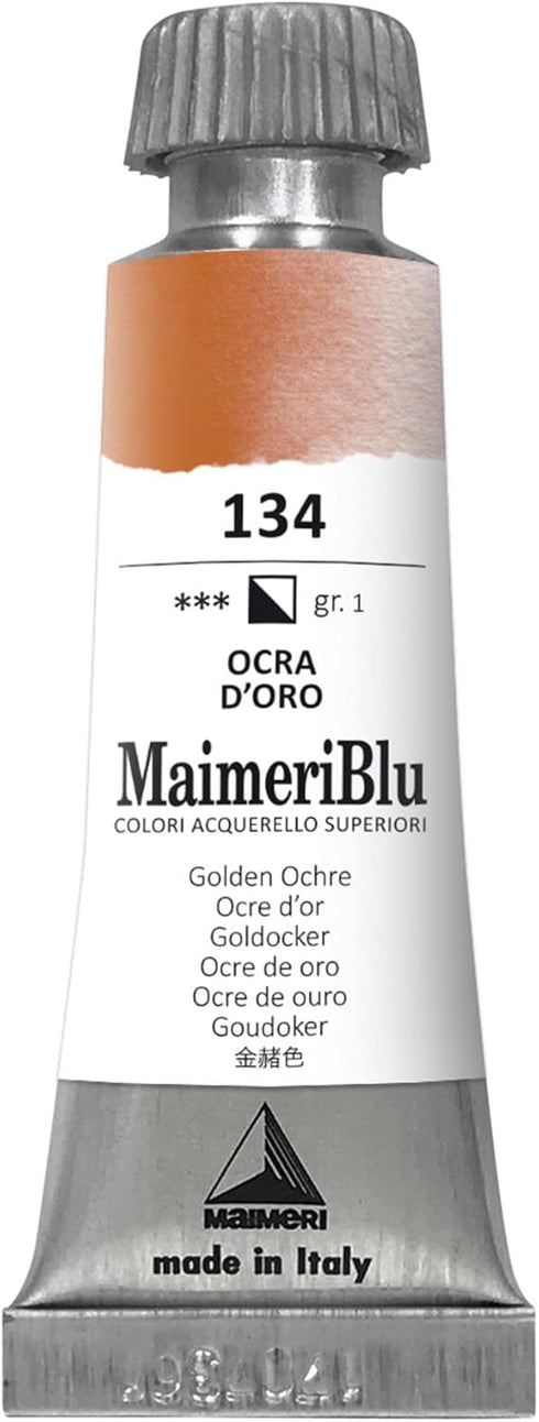 MaimeriBlu 12ml Single-Pigment Watercolor Paint - Golden Ochre PY43 Professional Watercolor Paint - Lightfast and Transparent Watercolor Paint Tub...