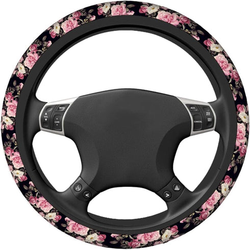 Swono Roses Car Steering Wheel Cover,Watercolor Floral Rose Peony Safe Driving Anti-Slip Steering Wheel Covers Steering Wheel Protection Case No S...