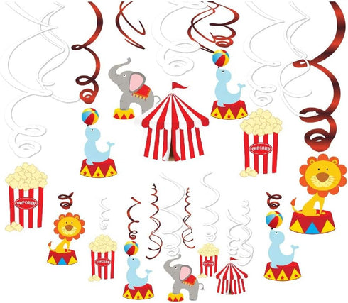 30Ct Carnival Hanging Swirl Decorations, Circus Animals Party Supplies, Circo Birthday Favors for Kids, Baby Shower Ceiling Streamers, 1st, First ...