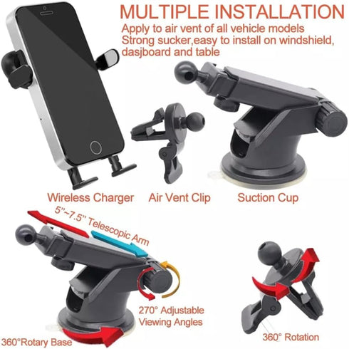 Automatic Sensor Wireless Car Charger Mount- fast Charging, Secure Grip&Hands-Free Navigation...