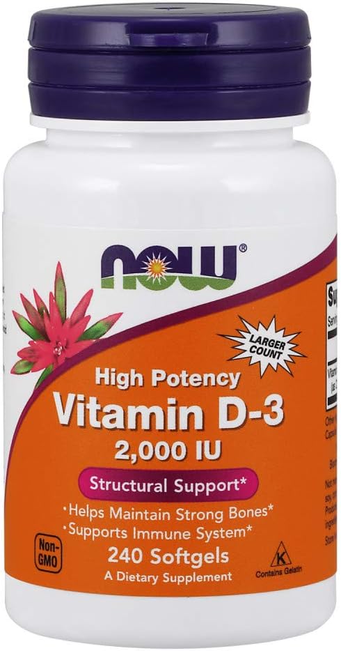 NOW Supplements, Vitamin D-3 2,000 IU, High Potency, Structural Support*, 240 Softgels...