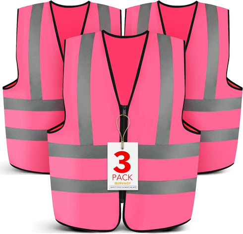 3-Pack Reflective Safety Vest For Women Men - High-Visibility Safety Vest with 2in Reflective Strips for Emergency, Construction, and Safety Use-P...