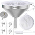 KALAVE Premium Stainless Steel Funnel, 5 Inch Food Grade Kitchen Funnels with 200 Mesh Food Filter Strainer for Filling Bottles, Oils, Juice, Wine...