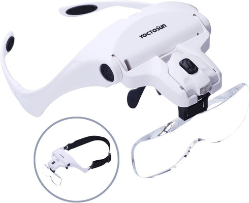 YOCTOSUN Head Mount Magnifier with 2 Led Professional Jeweler's Loupe Light Bracket and Headband are Interchangeable...