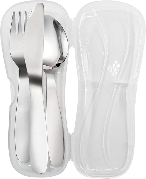 VANRA 3 Pieces Children Fork Spoon Knife Set with Travel Case for Lunch Box, 18/8 Stainless Steel Kids Silverware Flatware Set Kids Utensil Set fo...