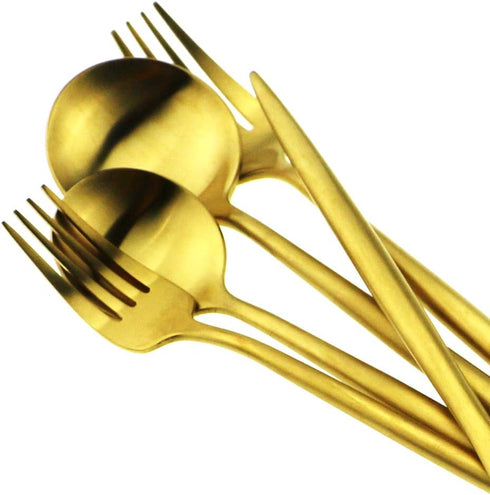 Matte Gold Silverware Set,Gugrida 5-Piece 18/10 Stainless Steel Satin Finish Flatware Set,Kitchen Utensil Set,Tableware Travel Cutlery Set for Cam...