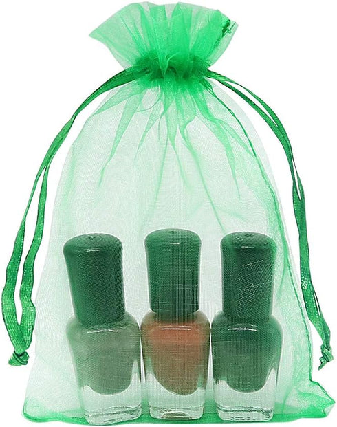 HRX Package 100pcs Organza Drawstring Bags Green, 4 x 6 inch Candy Mesh Gift Bags Jewelry Pouches Small Christmas Sachet...