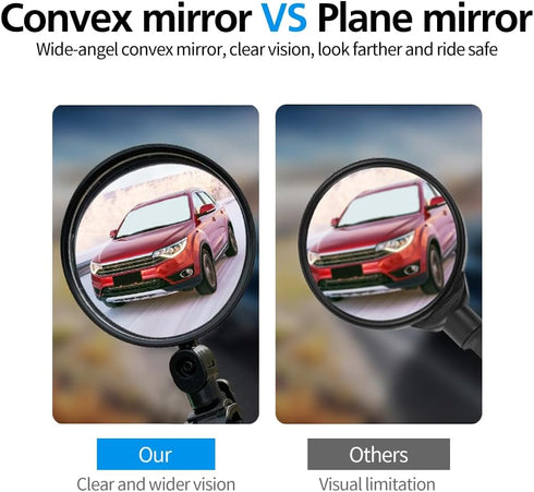 Handlebar Bike Mirror, 2pcs Bicycle Rearview Mirror with 1pcs Bike Bell, HD Safety Bike Rear View Mirror, Adjustable Handlebar Mounted Convex Mirr...