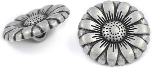 Bezelry 12 Pieces Morning Flower Metal Shank Buttons. 20mm (3/4 inch) (Antique Silver)...