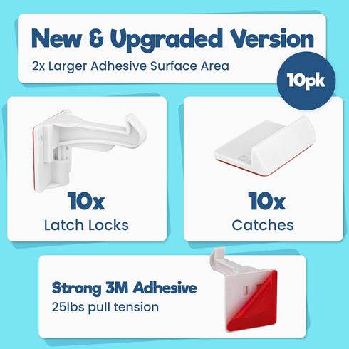 Upgraded Invisible Baby Proofing Cabinet Latch Locks (10 Pack) - No Drilling or Tools Required for Installation, Works with Most Cabinets and Draw...