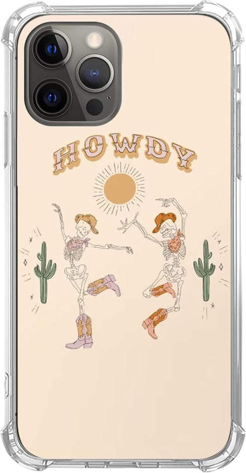 Skull with Cowboy Hats Phone Case Compatible with iPhone 15 Pro Max,Western Howdy Dancing Skull Case for iPhone 15 Pro Max, Unique Trendy Design T...