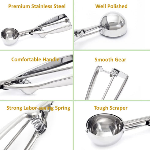 Ice Cream Scoop, 3Pcs Cookie Scoop Set, 18/8 Stainless Steel Cookie Dough Scoop, Cookie Scoops for Baking Set of 3, Ice Cream Scooper with Trigger...