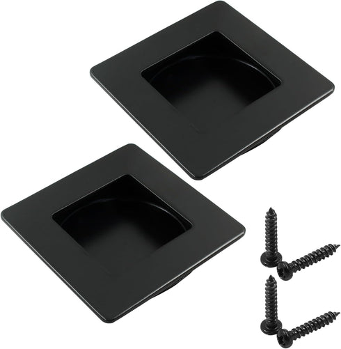 2 Pack Square Sliding Cabinet Finger Pulls, Stainless Steel Recessed Flush Pocket Pulls, Inner Dia 2.3 Inch(59mm) Closet Door Handle with Screws f...