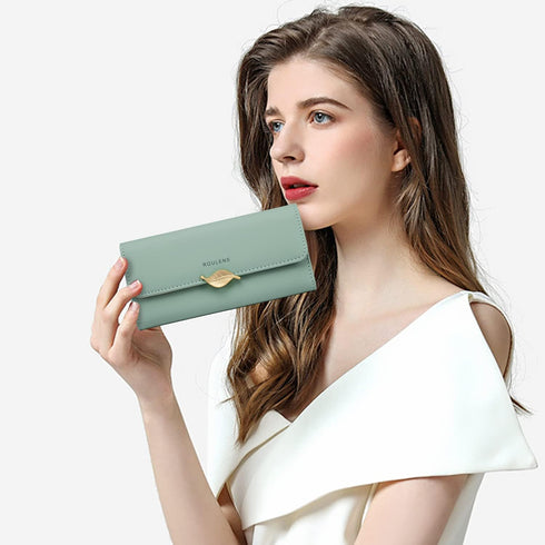Wallet for Women RFID Blocking PU Leather Leaf Pendant Card Holder Phone Checkbook Organizer Zipper Coin Purse...