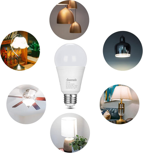 DEWENWILS 3 Way LED Light Bulbs, 40/60/100W Equivalent, 5000K Daylight White, A19 LED Bulbs, E26 Medium Base, 500/1000/1600LM Bright Light Bulbs, ...
