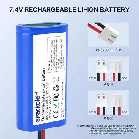 7.4V 2500mAh Li-ion Rechargeable Battery for Speaker/Remote Control Toy/Bluetooth Boom Box/Portable DVD Player/Outdoor Lighting...