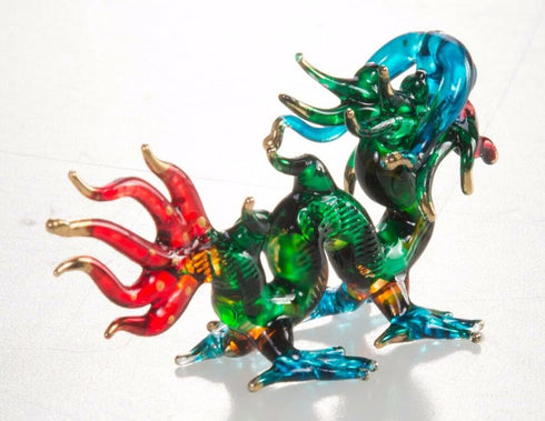 Tiny 3¼" Green Blue Red Chinese Asian Dragon Figurine - Miniature Hand Blown Glass Painted Dragons Mythical Creature Animals Crystal Decorative Co...