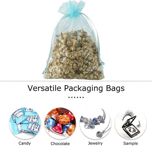 HRX Package 100pcs Organza Favor Bags 4 x 6 inch, Light Blue Mesh Bags Drawstring Sheer Jewelry Pouches for Small Gift Baby Shower Party Candy...