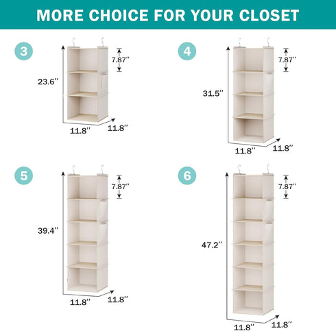 Hanging Closet Organizer, 3-Shelf Closet Hanging Storage Shelves, Beige...