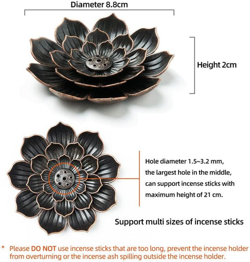 Incense Burner, Incense Holder for Sticks, Brass Lotus Incense Stick Holder and Detachable Ash Catcher...