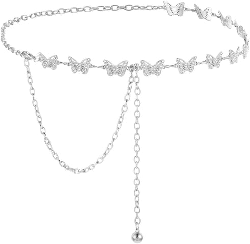 Women Butterfly Waist Chain Belt, Metal Rhinestones Waist Belts Women Dress Belts Body link Chain Belt for Girl Women...