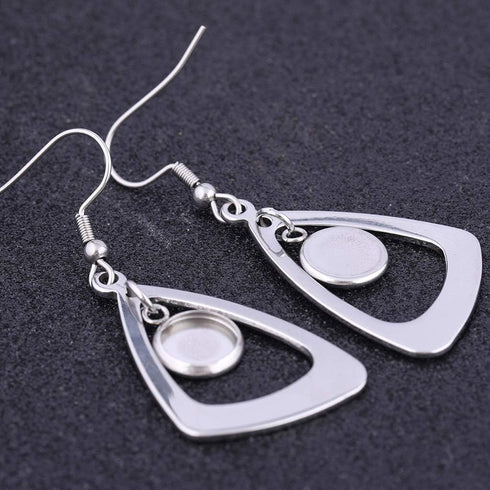 20pcs Stainless Steel Triangle Earring Base 8mm 10mm Round Cameo Cabochon Bezel Setting Blanks DIY Ear Hooks findings (8mm)...