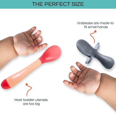 Grabease Toddler Spoon & Fork - First Stage Baby Spoons for Self Feeding from 4+ Months - BPA-Free & Phthalate-Free Baby Utensils & Silverware - 1...