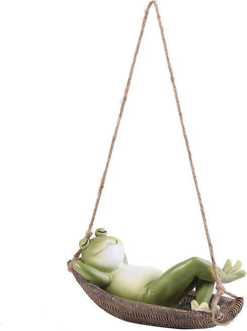 Frog Statues for Garden Outdoors Hanging Sleeping Frog Sculptures Swing Home Décor...