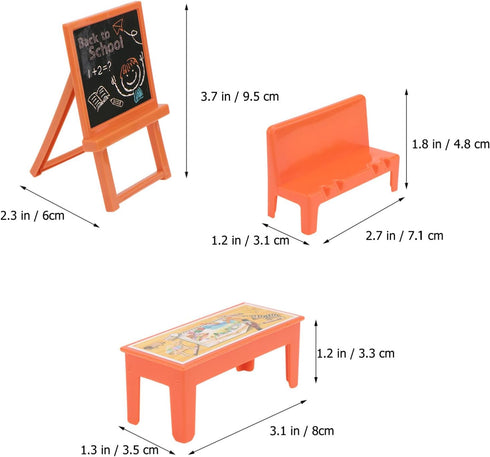 NUOBESTY 13pcs Yellow Table and Chairs Blackboard Model Mini Scene Doll Locker Mini Wooden Blackboard Kids Desk Mini Classroom Toys Mini Accessori...