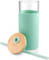 Tronco 20oz Glass Tumbler Glass Water Bottle Straw Silicone Protective Sleeve Bamboo Lid - BPA Free (Midnight Green/ 1 Pack)...