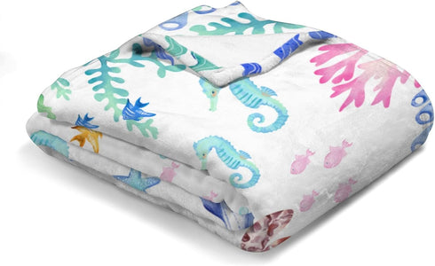 Baby Toddler Sea Animals Blanket Gift for Girl Boy Ocean Whale Turtle Jellyfish Starfish Corals Sea Weeds Flannel Swaddle Blankets Nautical Marine...