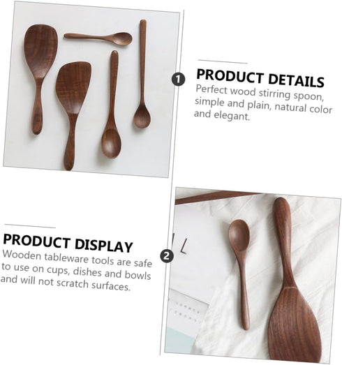 Black Walnut Cutlery Set Flatware Kitchen Tool Wood Scoop Wooden Rice Spoon Honey Spoon Black Walnut Spoon Kitchen Cooking Scoop Cooking Utensils ...
