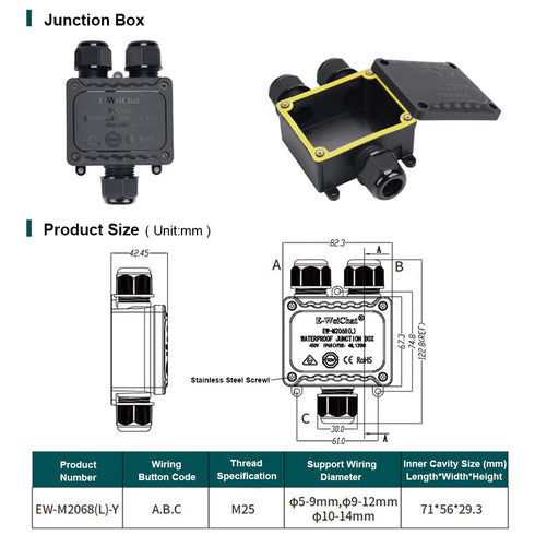 Junction Box Outdoor Waterproof Electrical Box, 3 Way Plug Line Plastic External Junction Box, Electric Power Cord Boxes Suitable for Outdoor Ligh...