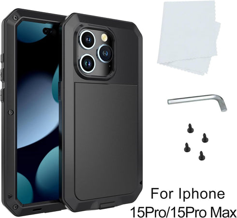 2024 for iPhone 15 Pro Max Case Cover Full Body Shockproof Dustproof Waterproof Aluminum Alloy Metal Gorilla Glass Cover Case for Apple iPhone 15 ...