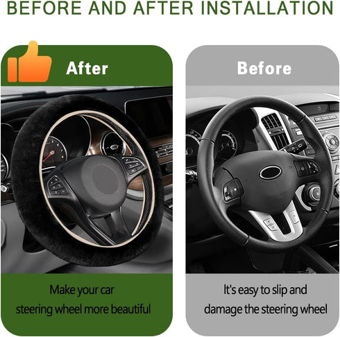 Fuzzy Steering Wheel Cover, Universal 15'' Steering Wheel Protector with Soft Plush, Anti-Slip Car Wheel Covers for Warm Winter, Car Interior Acce...