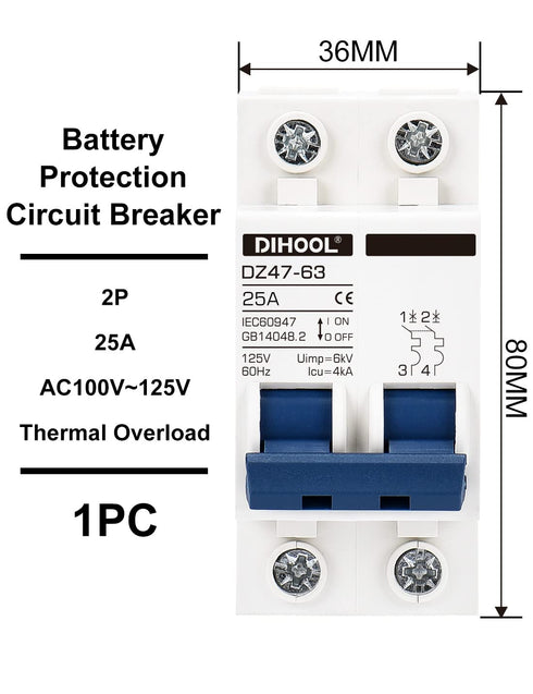 DIHOOL Miniature Circuit Breaker DIN Rail Mount 25 Amp 2 Pole AC 110V Low Voltage disconnect switch...