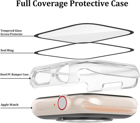 2 Pack Waterproof Case Compatible with Apple Watch 40mm SE (2nd Gen) Series 6 5 4 with Tempered Glass Screen Protector, Full Protective Hard PC Bu...