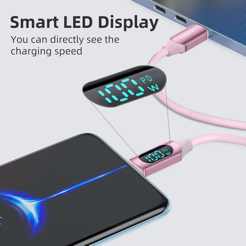 100W Type C Cable 2Pack 5A 6.6FT Type C Charging Cable USB C Cable with LED Display USB C 2.0 Fast Charge Silicone Cable for Google 8 8A 8P 7 7A 7...