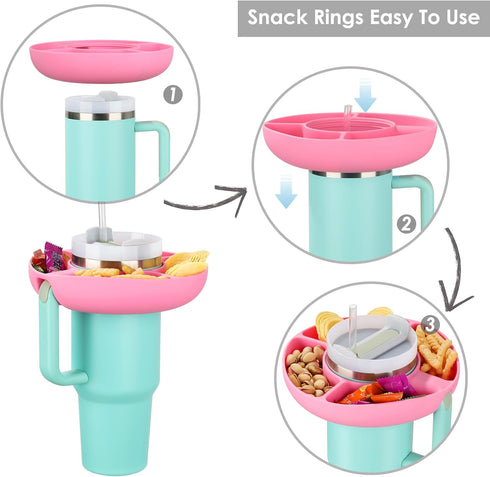 Snack Bowl for Stanley Cup, Silicone Snack Tray 40 oz Tumbler with Handle Reusable Snack Ring Suit for Car Cup Holder, Cinema, Camping, Picnicking...