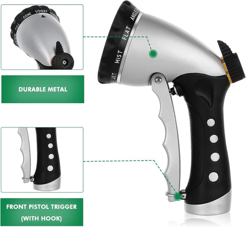 RESTMO Garden Hose Nozzle Sprayer, Heavy Duty Metal Water Hose Nozzle with 10 Different Spray Patterns, High Pressure Hand Sprayer for Watering Pl...