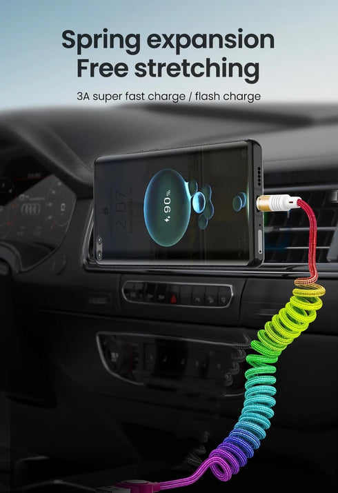 Coiled Colourful Nylon Braided Cord Lightning Cable,2Pack Rainbow Spring Retractable Lightning Cable, USB Fast Charging Cord for Car,Compatible wi...