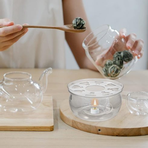 UPKOCH Glass Teapot Warmer Clear High Borosilicate Glass Tea Trivet Teapot Tea Kettle Heating Base Coffee Milk Warmer Tealight Candle Holder for H...