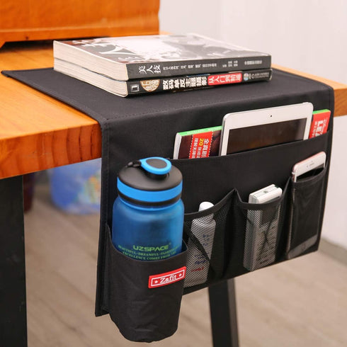 5 Pockets Bedside Caddy, Bedside Storage Organizer for Water Bottles, Magazines, Phone, Glasses (5 Pockets-Black)...