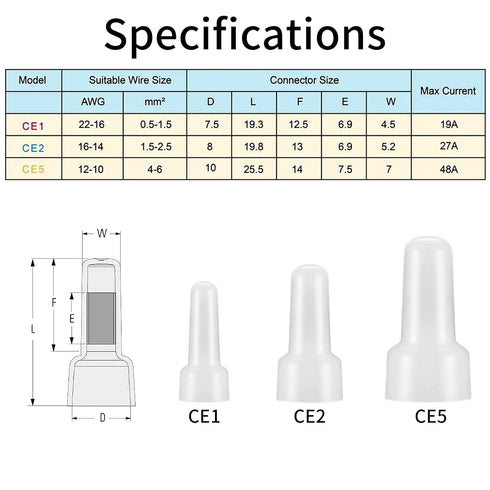 250 Pcs Closed End Crimp Connectors, 22-16/16-14/12-10 AWG Gauge Nylon Insulated Closed End Wire Crimp Cap Wire Connectors, Crimp Cap Terminals Co...