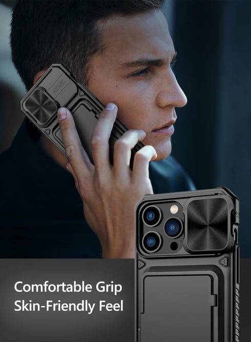 Vihibii for iPhone 15 Pro Max Case with Card Holder (4 Cards) & Slide Camera Cover & Kickstand, Military Grade Drop Protection, Rugged Hard Back &...