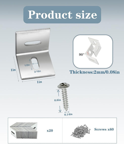 Table Top Fasteners,20 Pack Z Clips for Table Tops Included 60 pcs Screws,Adjustable Corner Braces for Wood Table Tops,Which L Brackets Use on Woo...