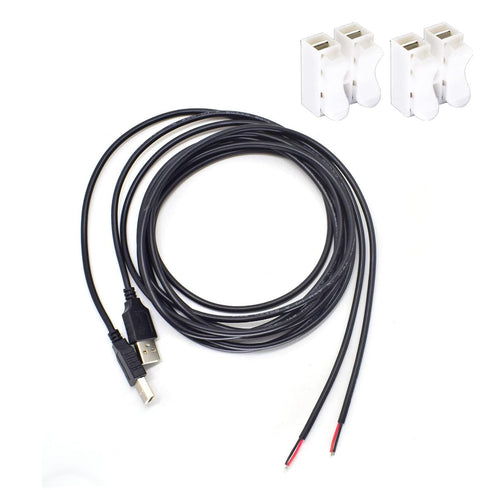 2PCS 20AWG USB Pigtail 2 Wire,2M/6.5FT USB 2.0 Male Plug 2pin Wire DIY Pigtail Cable 5V Bare Wire Cable 5V 5A Black USB Plug Power Cable with 2-Po...