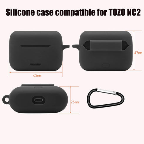 Silicone Case for TOZO NC2 in-Ear Detection Bluetooth Headphones,Premium Soft Skin Cover Shock-Absorbing,Anti-Scratch Protective Case with Keychai...