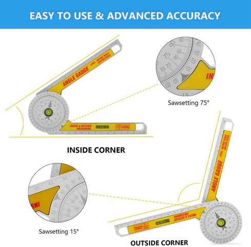 Miter Saw Protractor Angle Ruler, 360 Degree Measure Tool ,Angle Finder Gauge with High Accuracy Bubble Level for Carpenters and All Building Trad...