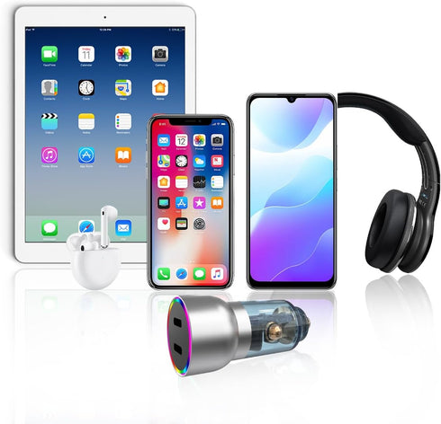 Aluminum Alloy Car Charger,WORDIMA USBC Car Charger Transparent Case,60W Led RGB PD/PPS Compatible with iPhone 14 Pro Max/14 Plus/13 Pro Max/Ipad ...